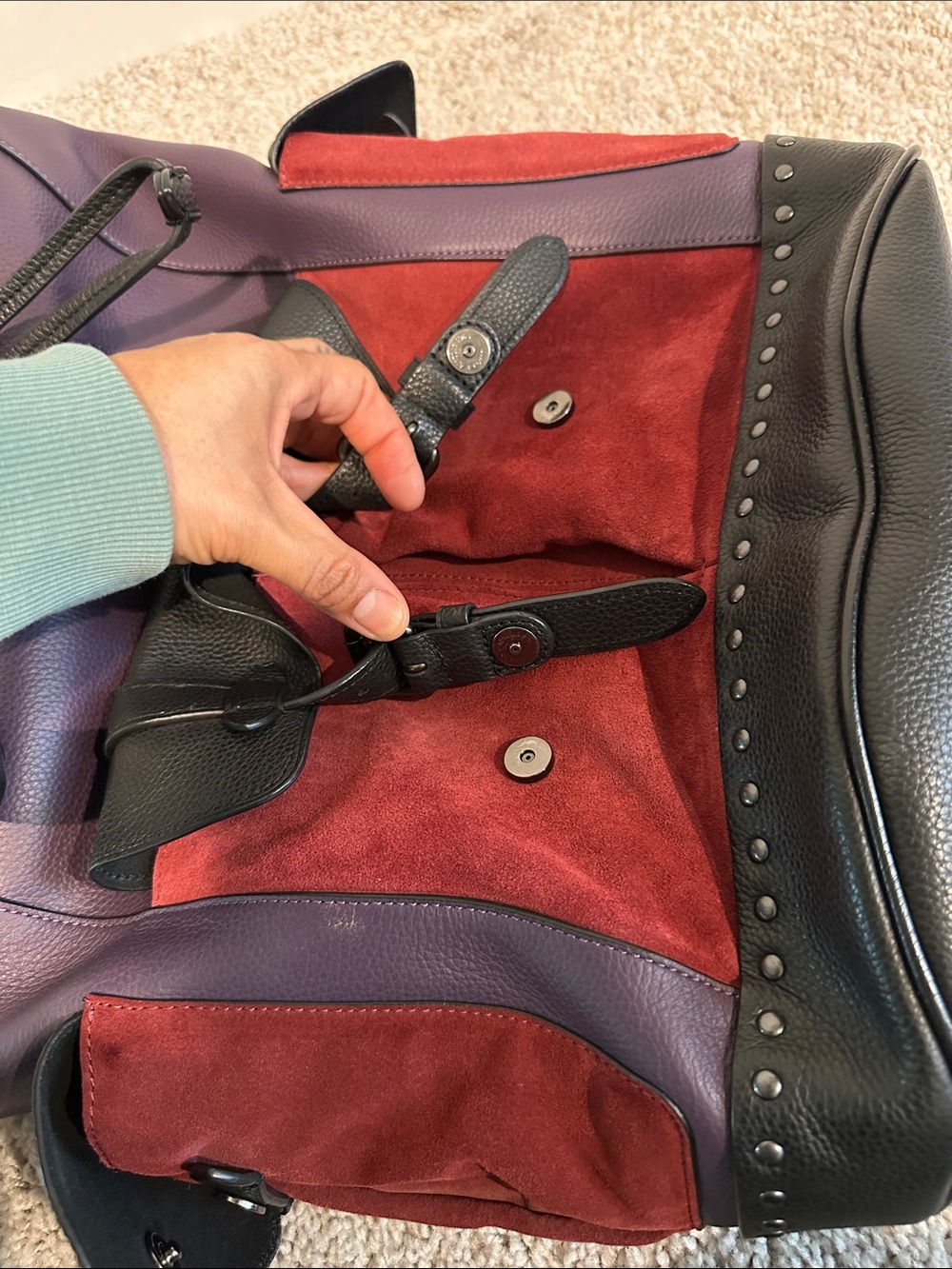 Coach Men's Black, Purple & Red Leather Suede Backpack - Picture 11 of 11